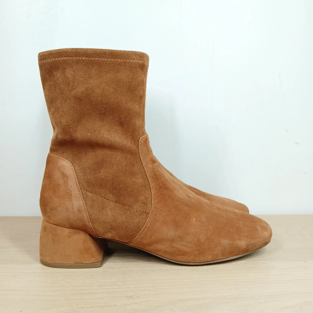 Gentle Souls Ankle Boot Women 10 Tan Suede Square Toe Minimalist Comfy Booties